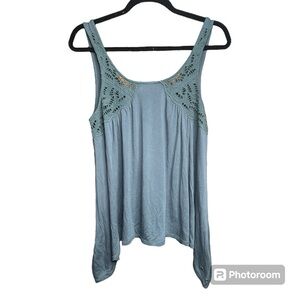 American Eagle Outfitters Turquoise Sleeveless Tank with Crochet Accents